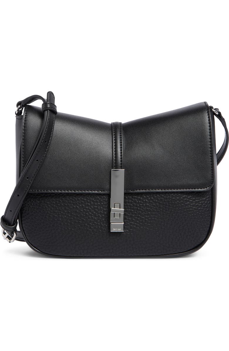 Calvin Klein Liliana Faux Leather Crossbody Bag, Main, color, Black/ Silver