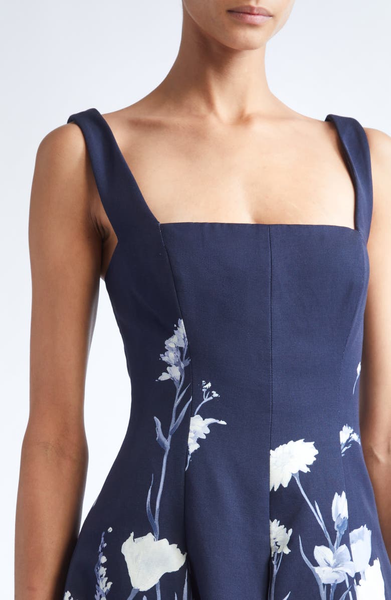 Lela Rose Floral Faille Fit & Flare Dress, Alternate, color, Navy Multi