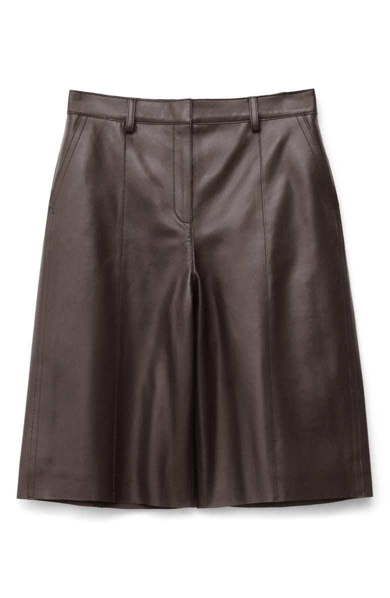 & Other Stories High Waist Leather Bermuda Shorts, Main, color, Brown Dark