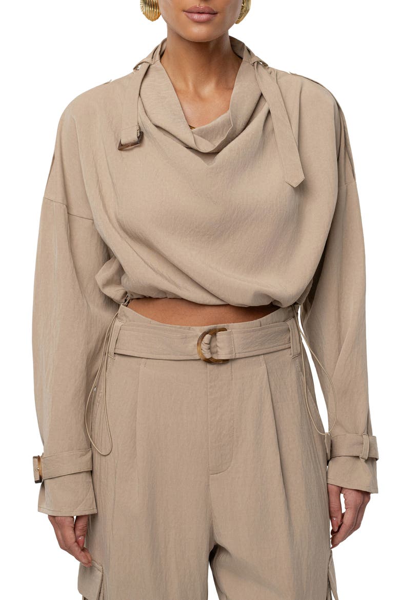 Wanderlust Long Sleeve Crop Top, Main, color, BEIGE