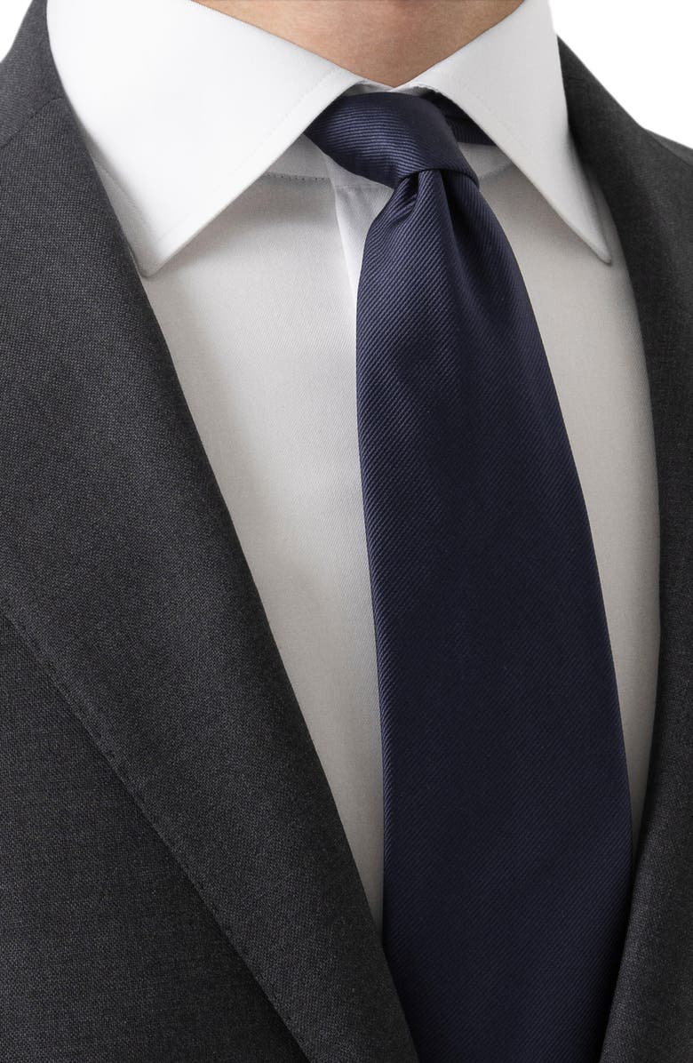 Eton Navy Solid Silk Twill Tie, Alternate, color, Navy