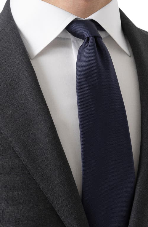 Eton Navy Solid Silk Twill Tie In Blue