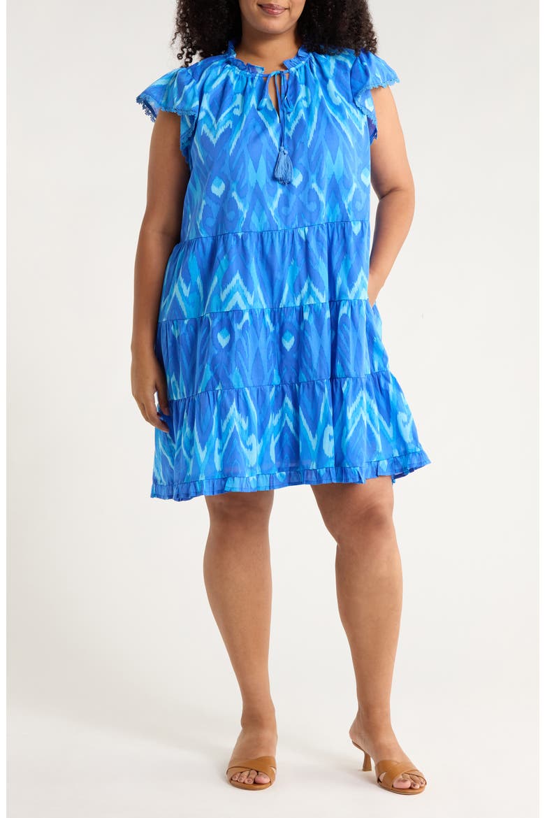 Carys Abstract Flutter Sleeve Cotton Shift Dress, Main, color, BLUES-MULTI