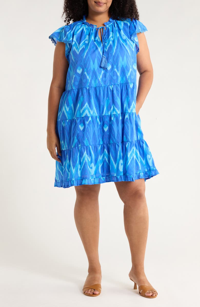 SUGARLIPS Carys Abstract Flutter Sleeve Cotton Shift Dress, Main, color, Blues-Multi