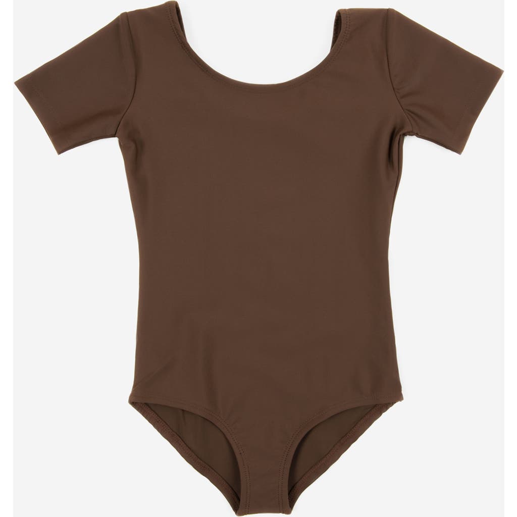 Leveret Girls Short Sleeve Leotard In Brown