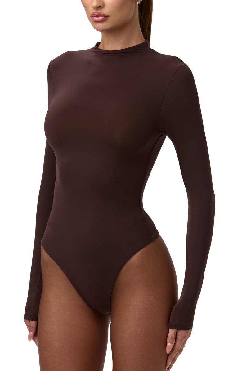 Naked Wardrobe Naked Long Sleeve Bodysuit, Alternate, color, Dark Chocolate