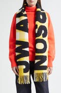 JW Anderson Logo Wool & Alpaca Blend Fringe Scarf
