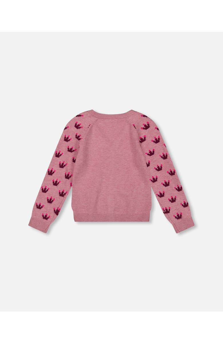 Deux par Deux Girl's Jacquard Sleeve Knitted Long Cardigan Lavender, Alternate, color, 