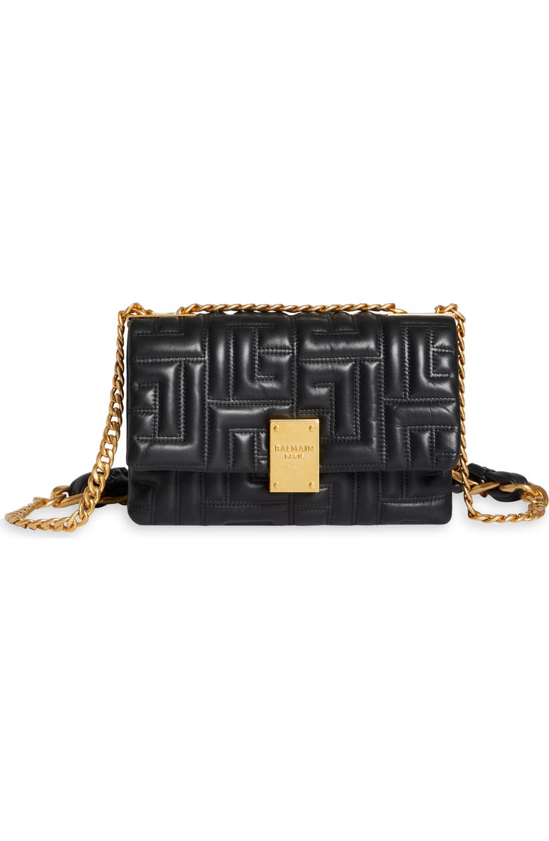 Balmain Small 1945 Soft Monogram Quilted Leather Shoulder Bag, Main, color,