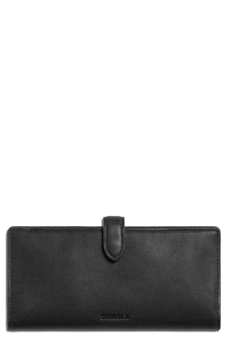 Shinola Continental Leather Snap Wallet, Main, color, Black