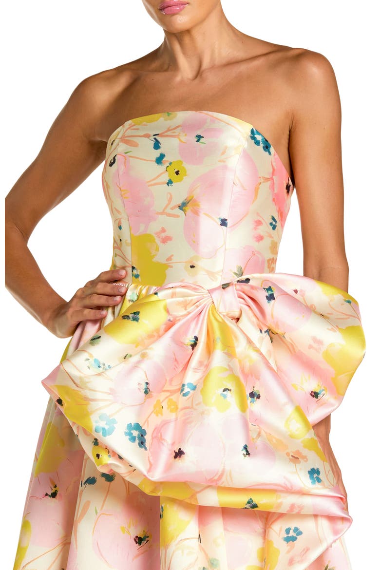 Mikado Strapless Bubble Hem Ballgown With Bow, Alternate, color, Pink Multi