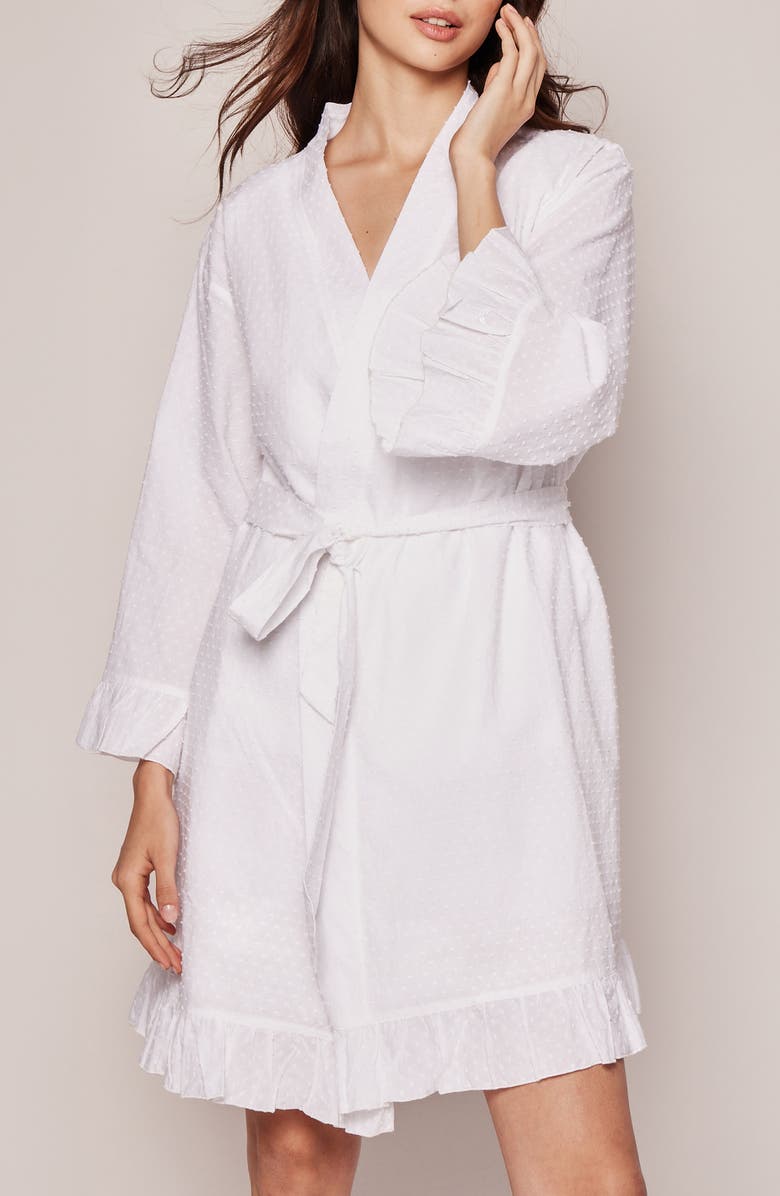 Petite Plume Swiss Dot Cotton Robe, Main, color, White