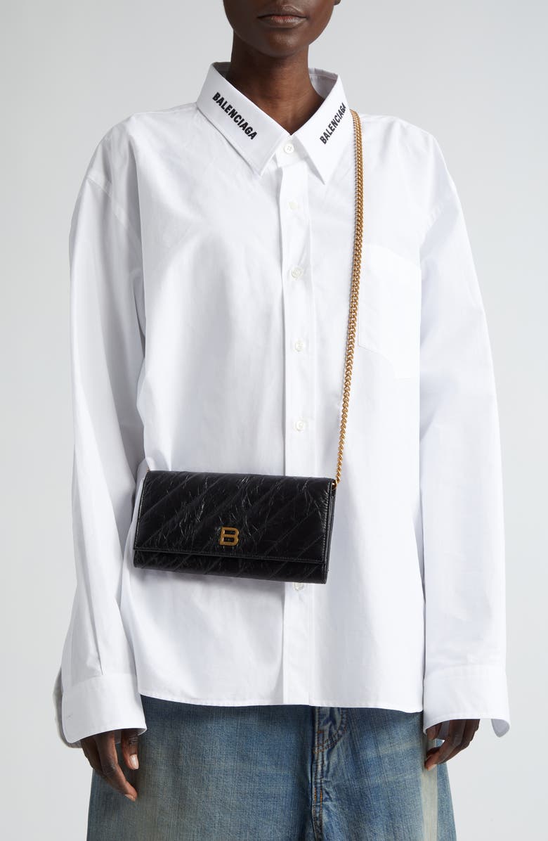 Balenciaga Crush Leather Wallet on a Chain, Alternate, color,