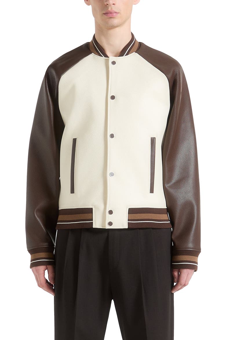 Guy Contrast Leather Bomber Jacket, Alternate, color, Cream