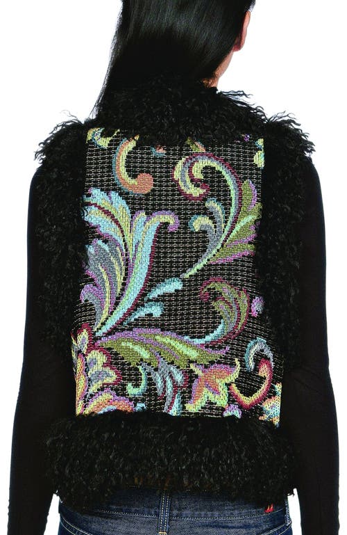 Anna Sui Tapestry Faux Fur Trim Vest In Black