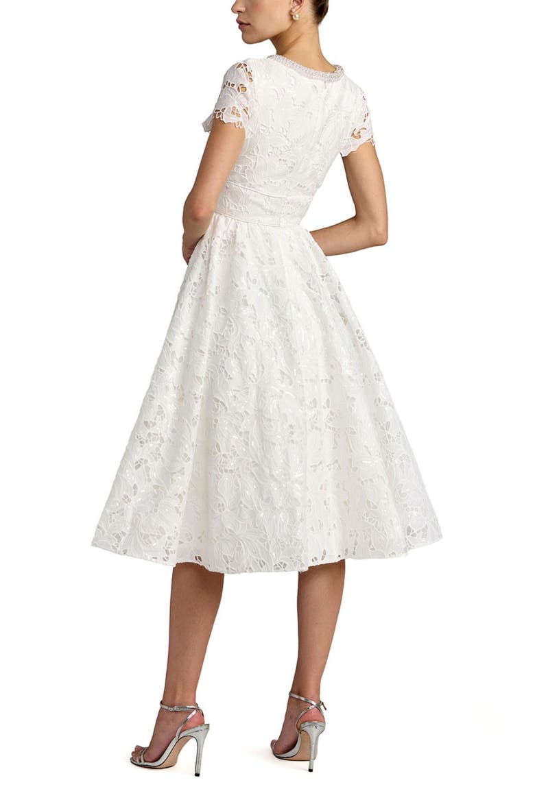 Women's Lace Embellished Cap Sleeves A Line Midi Dress, Alternate, color, Ivory