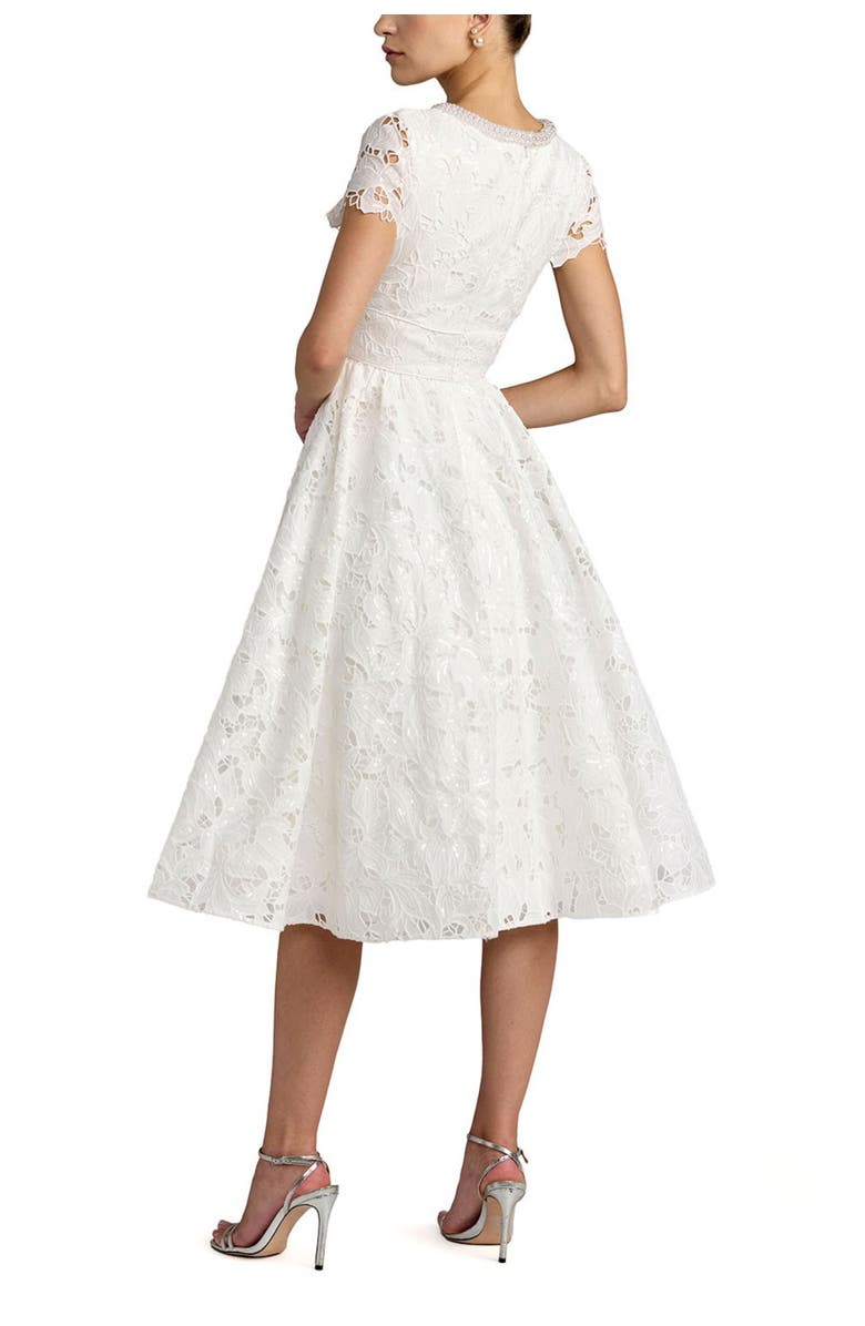 Mac Duggal Women's Lace Embellished Cap Sleeves A Line Midi Dress, Alternate, color, Ivory