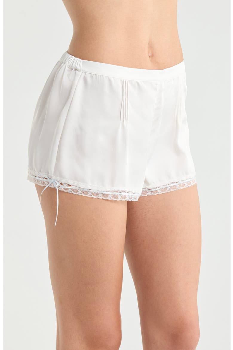 Nyah Lace Trim Pintuck Detail Pajama Shorts, Alternate, color, WHITE