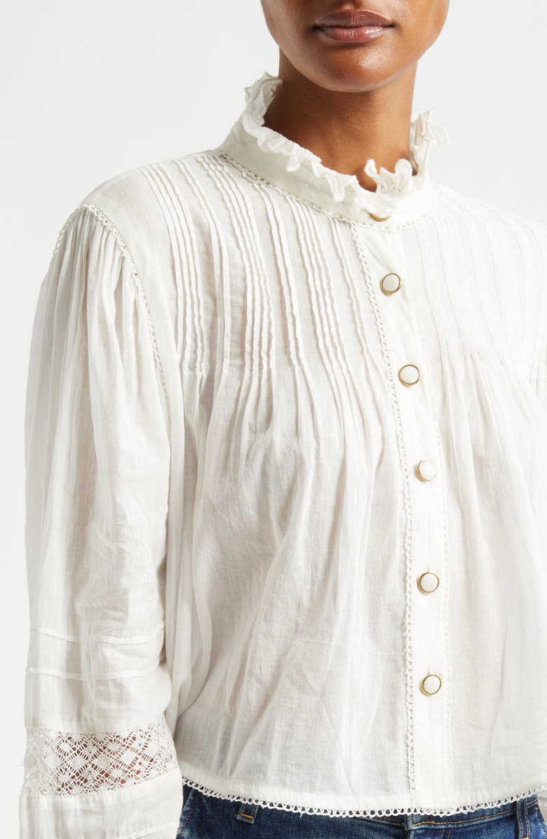 FARM Rio Pleated Lace Trim Button Up Top, Alternate, color, 