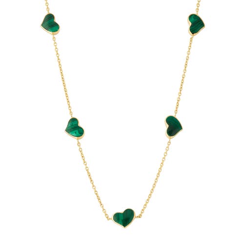 Jan Leslie Five Station Heart 30" Necklace Set In Sterling Silver With 18k Gold Overlay In Green