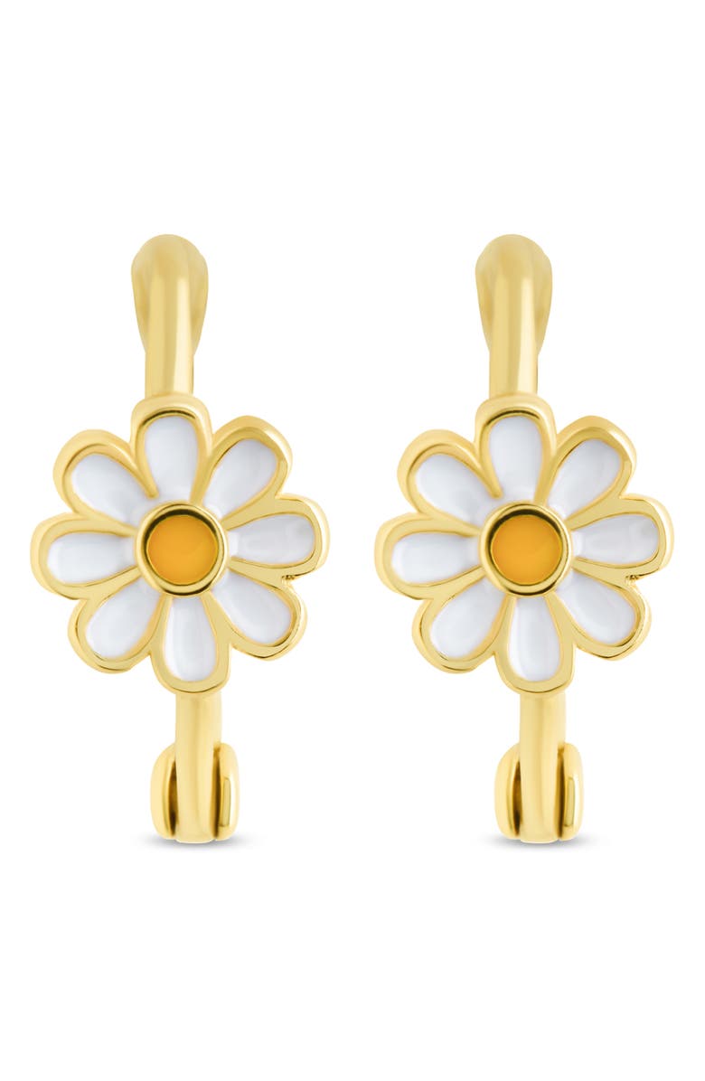 Sterling Forever Stella Flower Hoop Earrings, Main, color, Gold