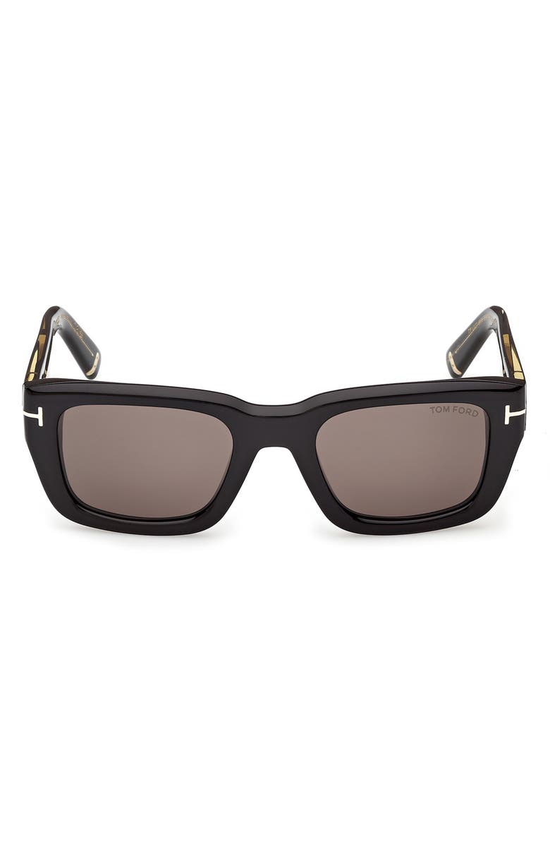 TOM FORD 52mm Rectangular Sunglasses, Main, color, Shiny Black / Smoke Lens