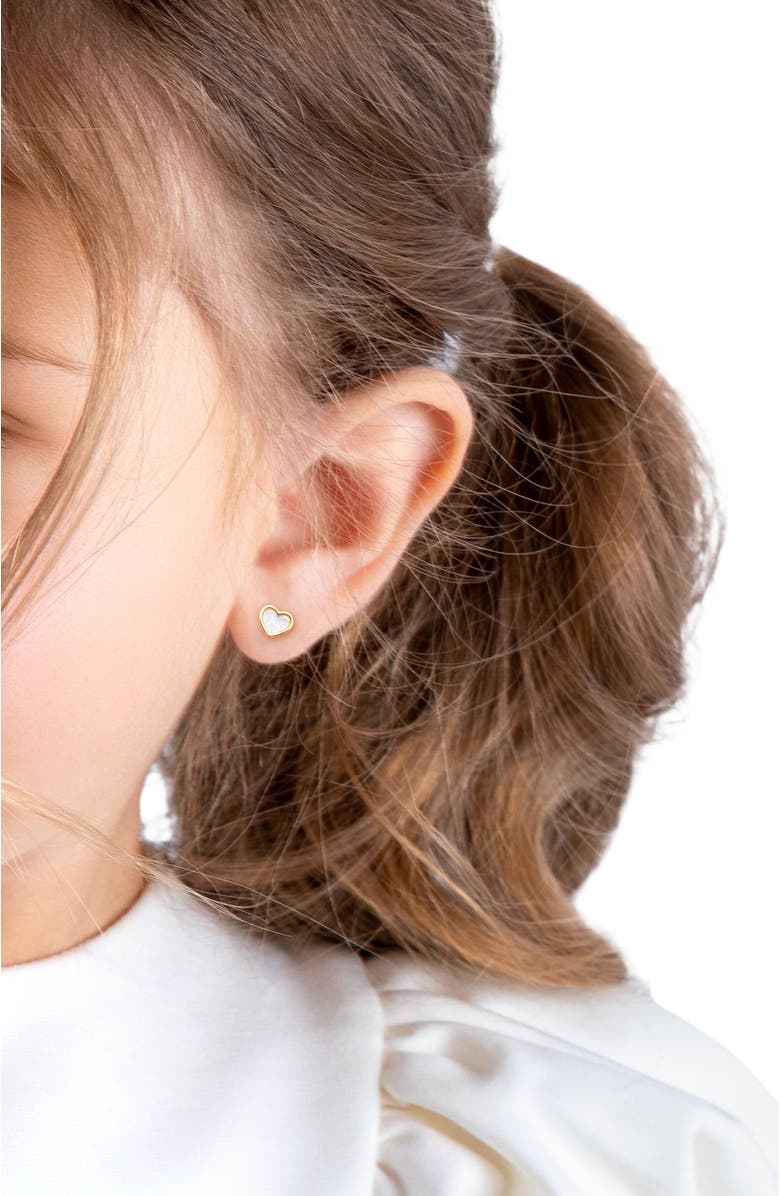 Tiny Blessings 14K Gold Genuine Love Mother of Pearl Heart Studs Screw Back Earrings, Alternate, color, 14K Yellow Gold
