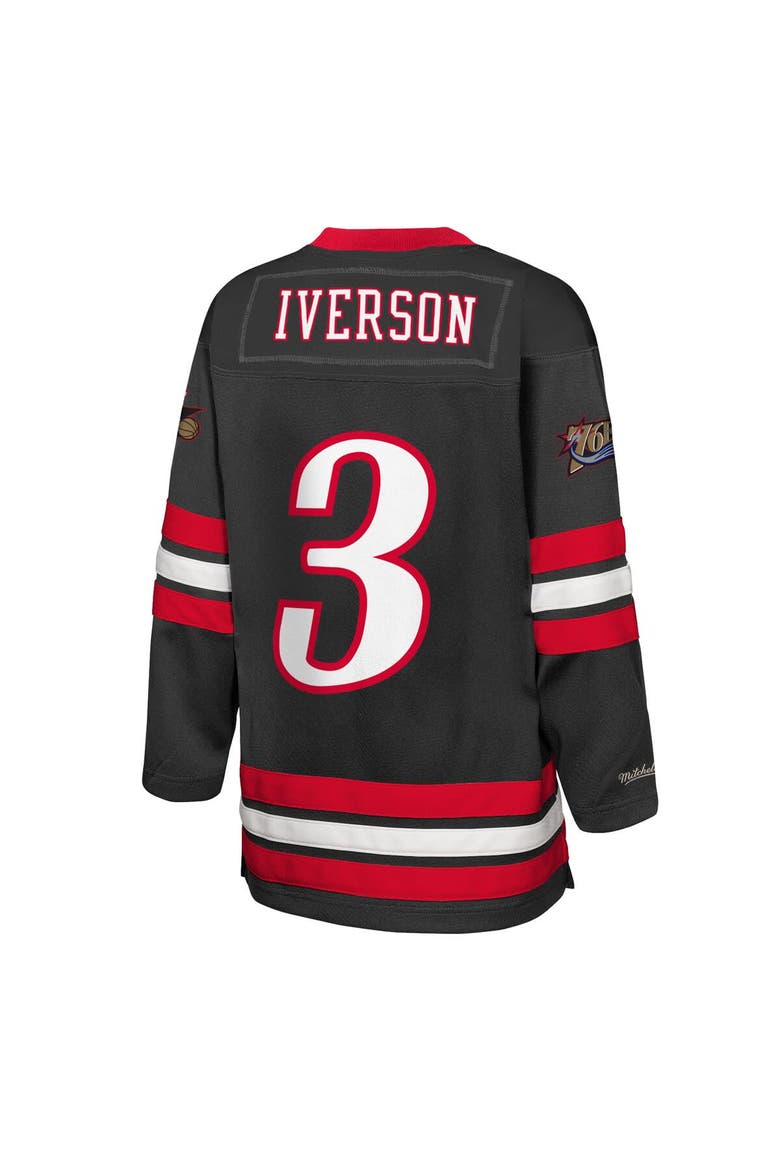 Youth Mitchell & Ness Allen Iverson Black Philadelphia 76ers Maxxed Out 2.0 Fashion Hockey Jersey, Alternate, color, Black