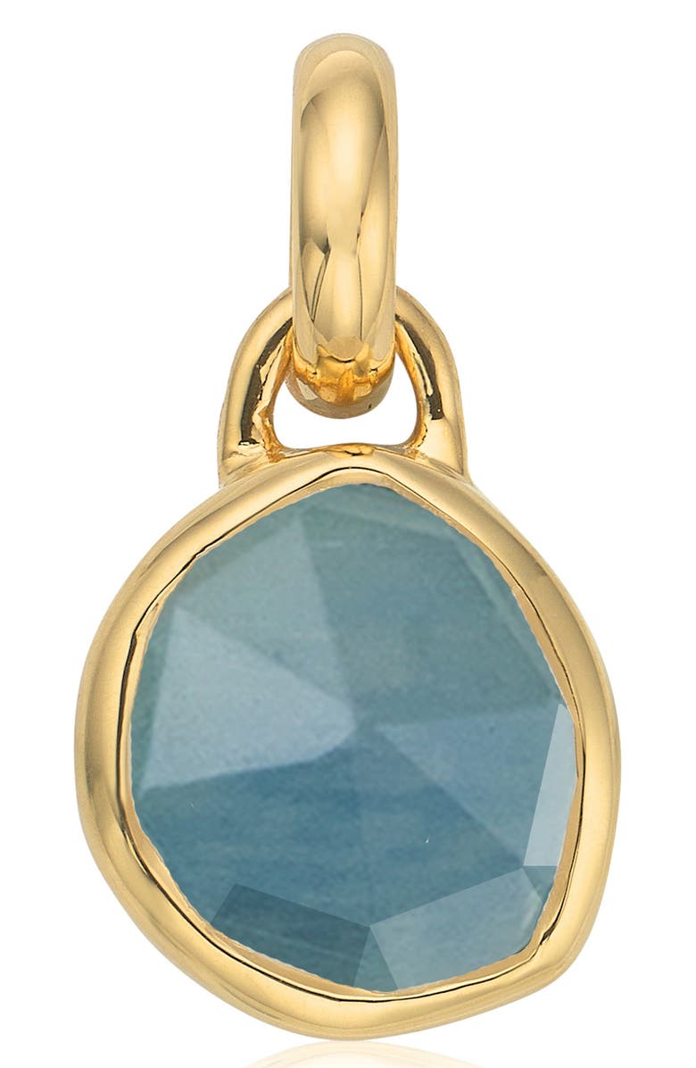 Monica Vinader Siren Bezel Pendant Charm, Alternate, color, Yellow Gold/ Aquamarine