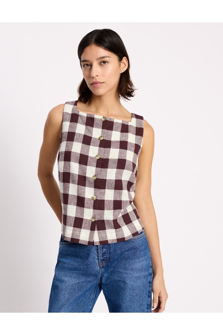 Gingham Button Top, Main, color, Burgundy