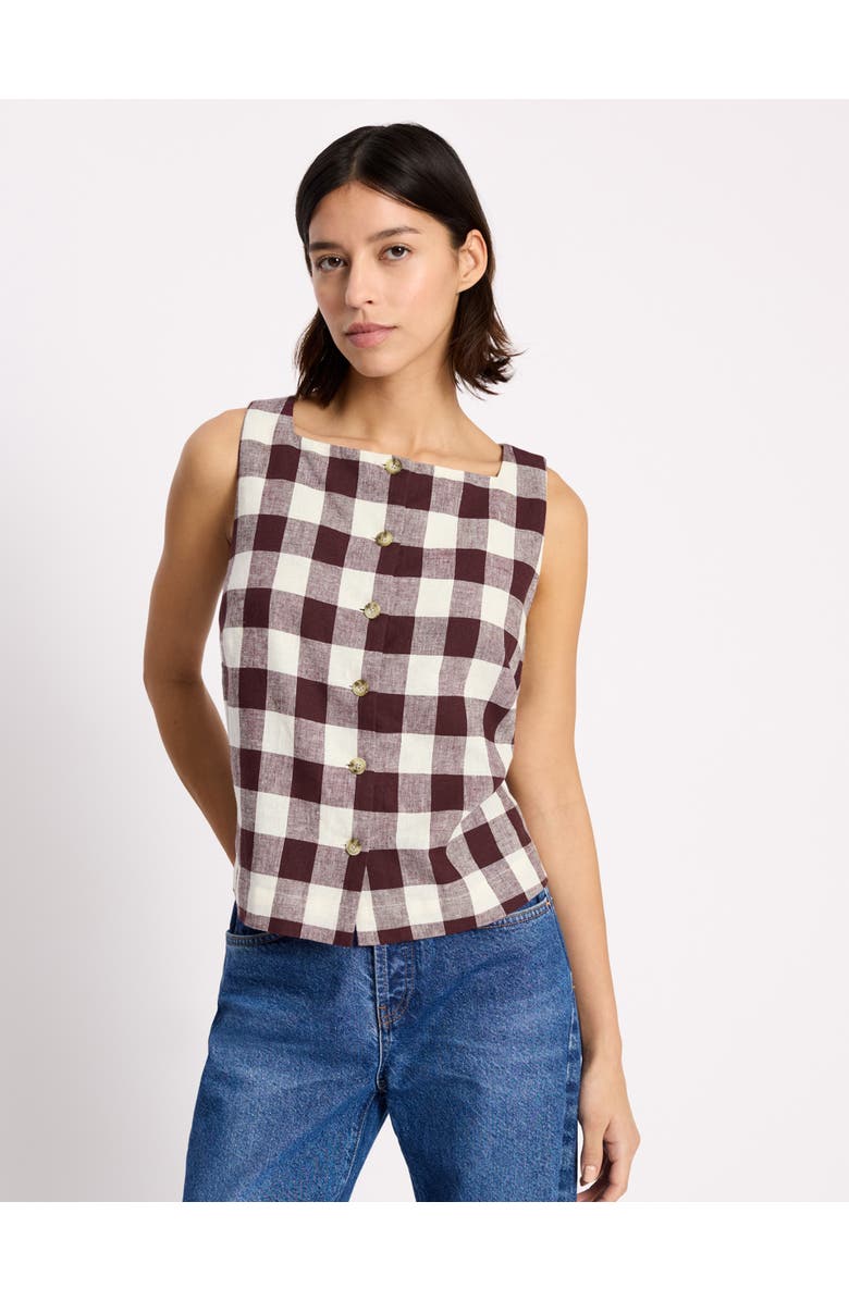 Albaray Gingham Button Top, Main, color, Burgundy