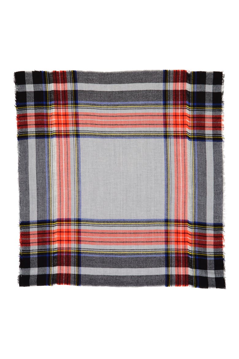 La Double 7 Contrast Plaid Square Scarf, Alternate, color, GREY MULTI