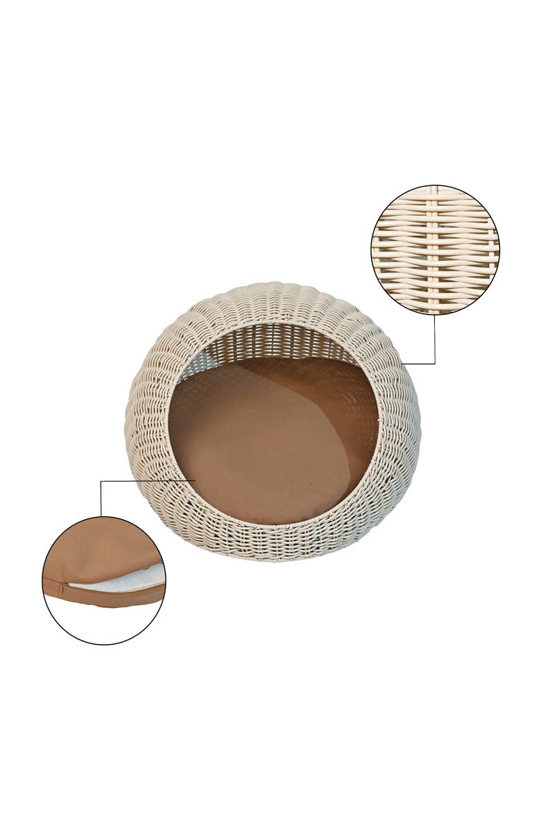 The Licker Store Fiora 19.5" x 18" Modern Circular Faux Wicker Pet Bed with Machine-Washable Cushion, Alternate, color, White