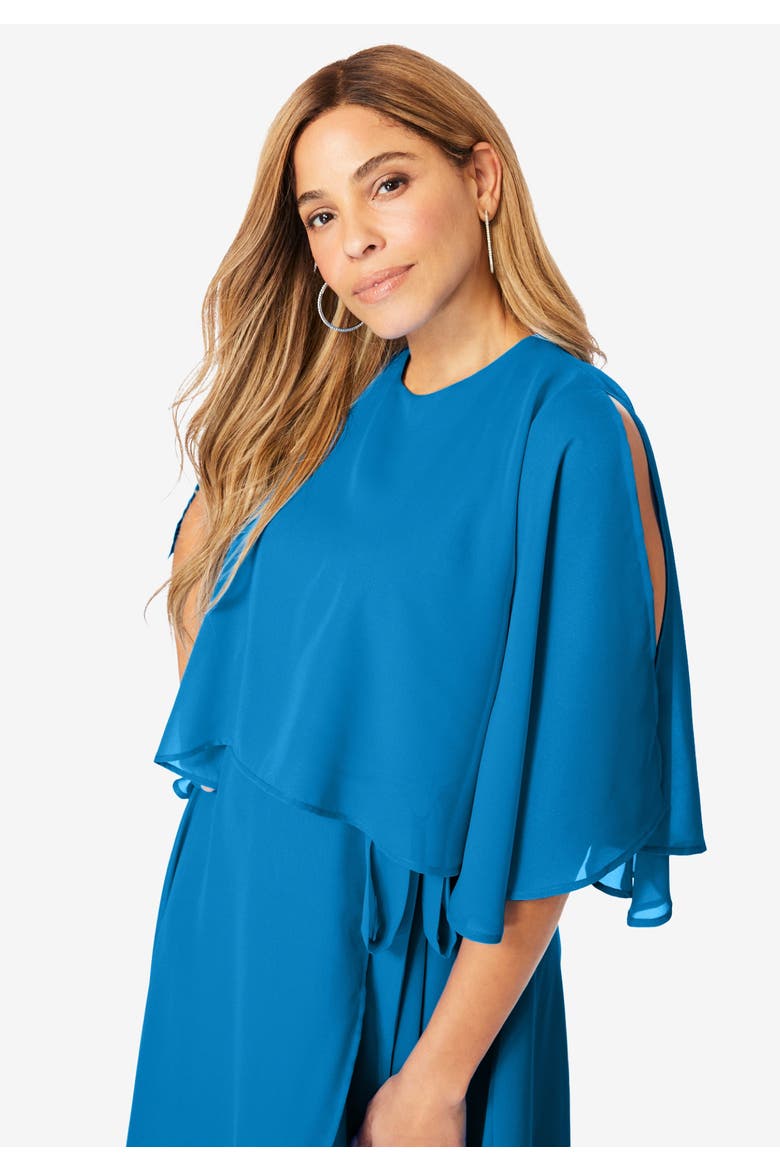 Georgette Maxi Cape Sleeve Dress, Alternate, color, EVENING BLUE
