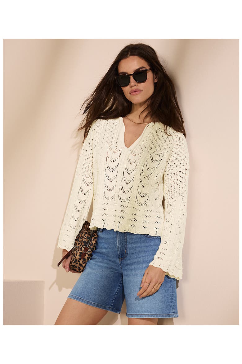 Cotton Boucle Pointelle Notch Neck Sweater, Alternate, color, Fresh Ivory
