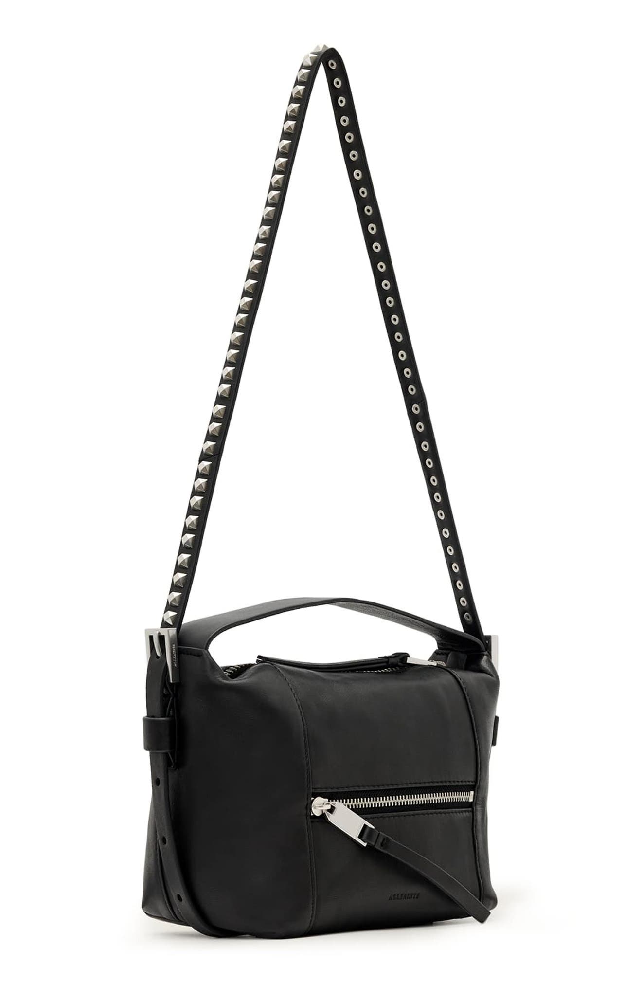 AllSaints Vega Leather Crossbody Bag, Alternate, color, Black