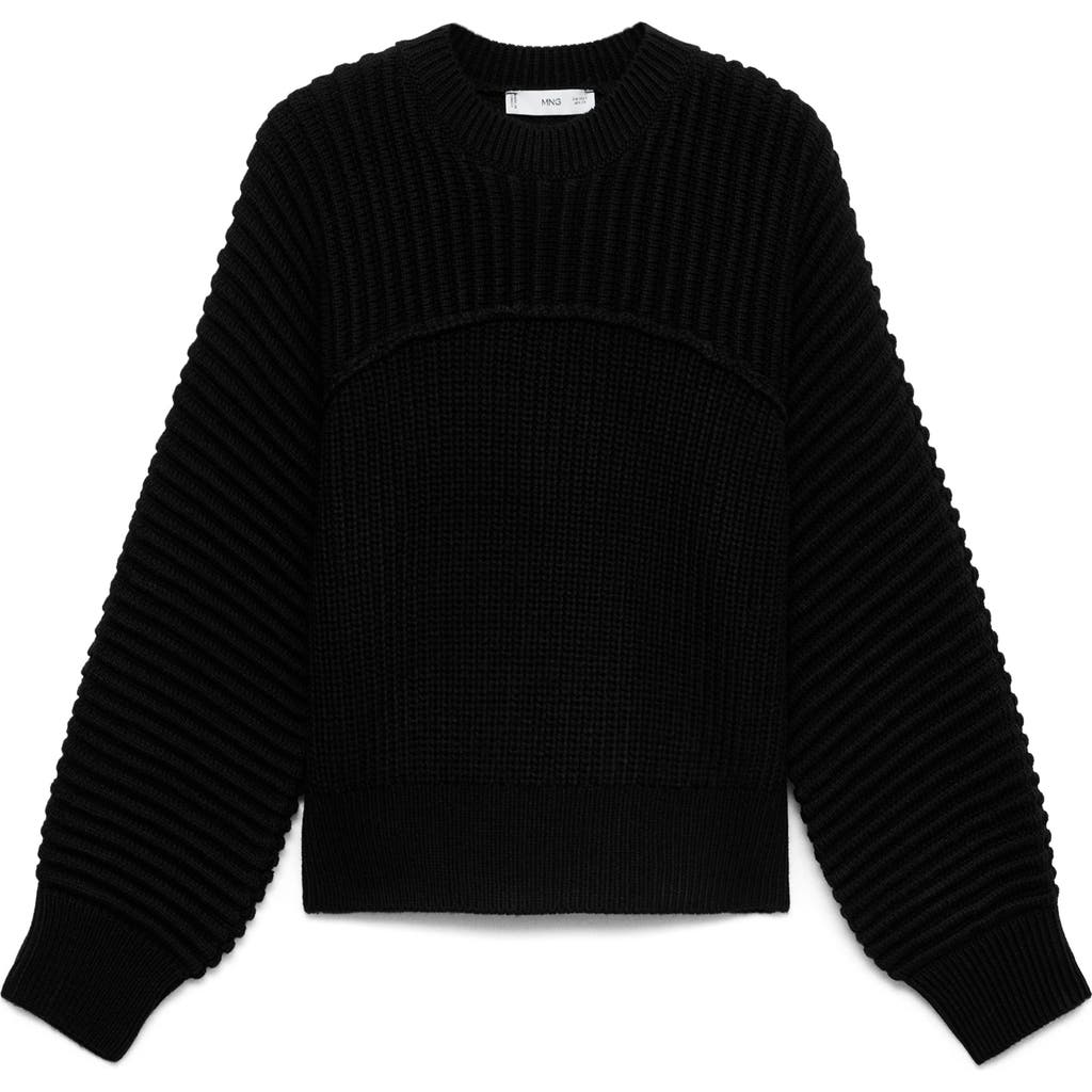 Shop Mango Rib Crewneck Sweater In Black