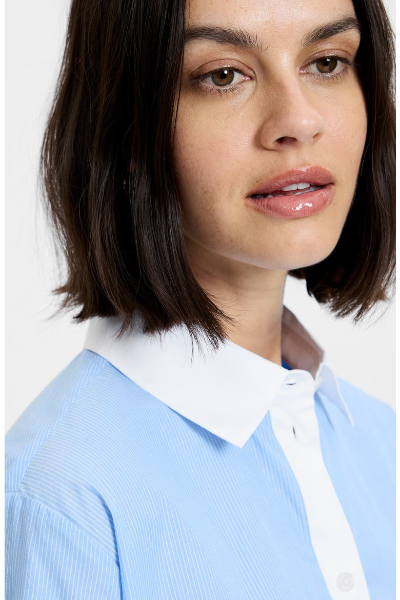 Ticking Stripe Cotton Poplin Button-Up Shirt, Alternate, color, BLUE HYDRANGEA SUMMER