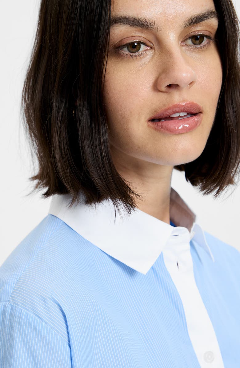 French Connection Ticking Stripe Cotton Poplin Button-Up Shirt, Alternate, color, Blue Hydrangea Summer