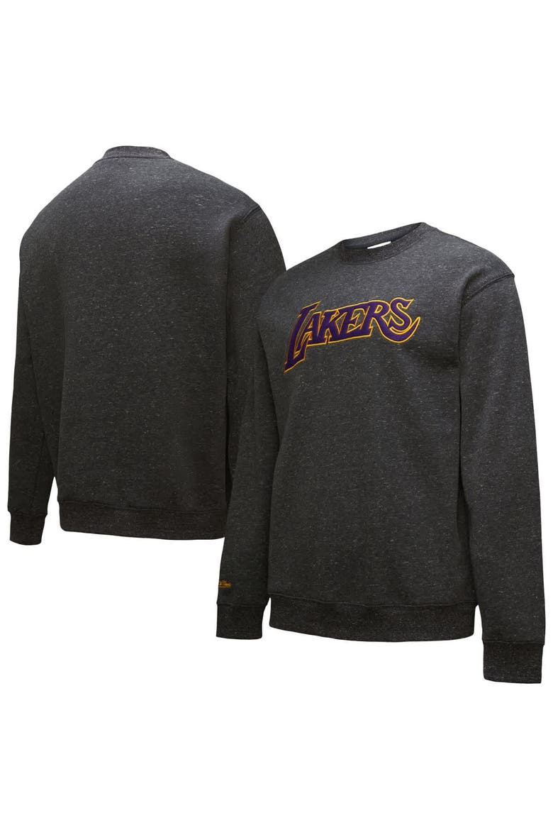Men's Black Los Angeles Lakers Mitchell & Ness Black Out Collection Snow Washed Vintage Logo Pullover Sweatshirt, Alternate, color, Black