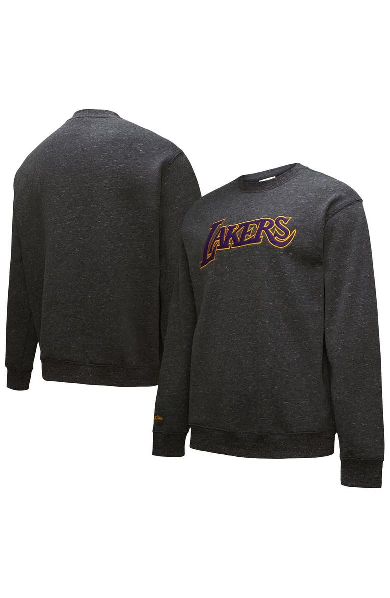 Mitchell & Ness Men's Black Los Angeles Lakers Mitchell & Ness Black Out Collection Snow Washed Vintage Logo Pullover Sweatshirt, Alternate, color, Black