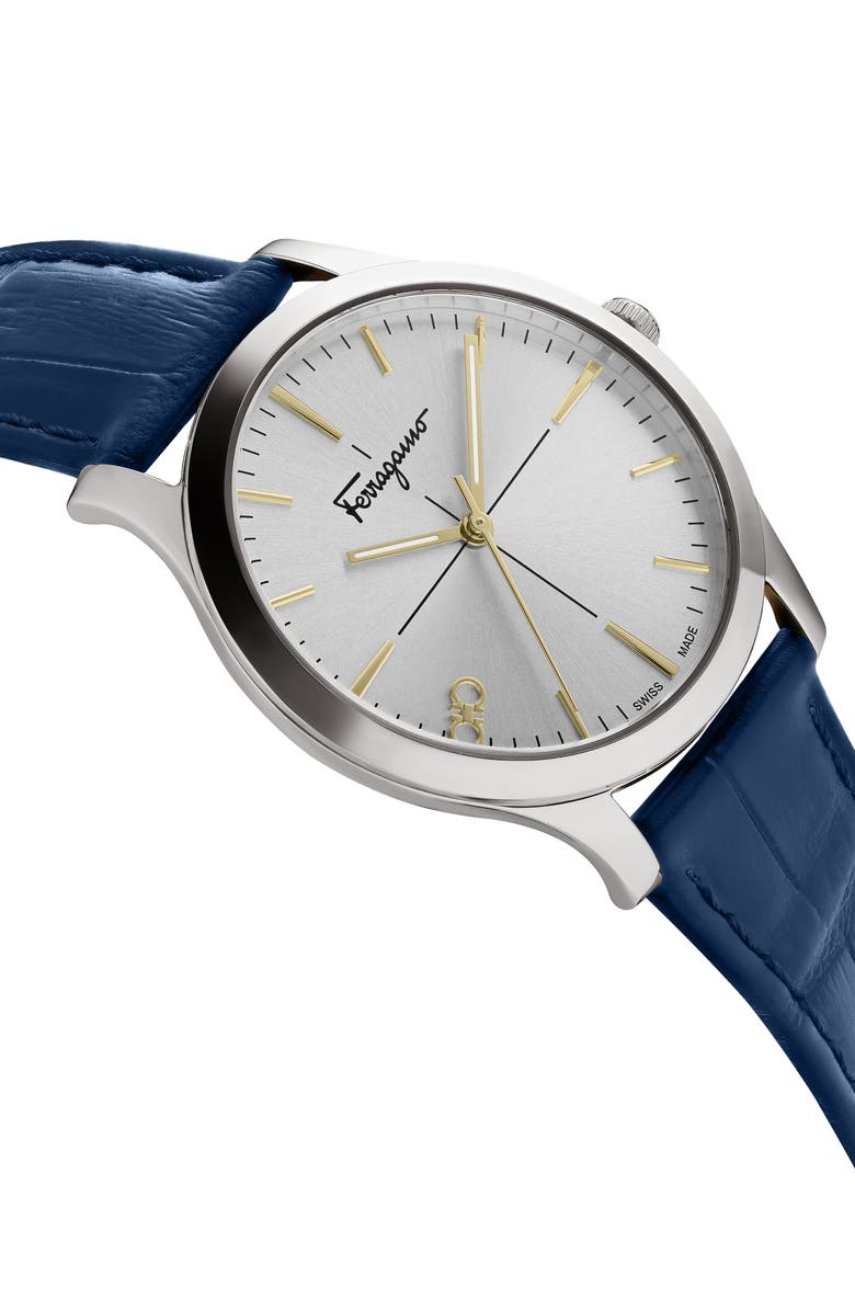 FERRAGAMO Croc-Embossed Leather Strap Watch, 35mm, Alternate, color,