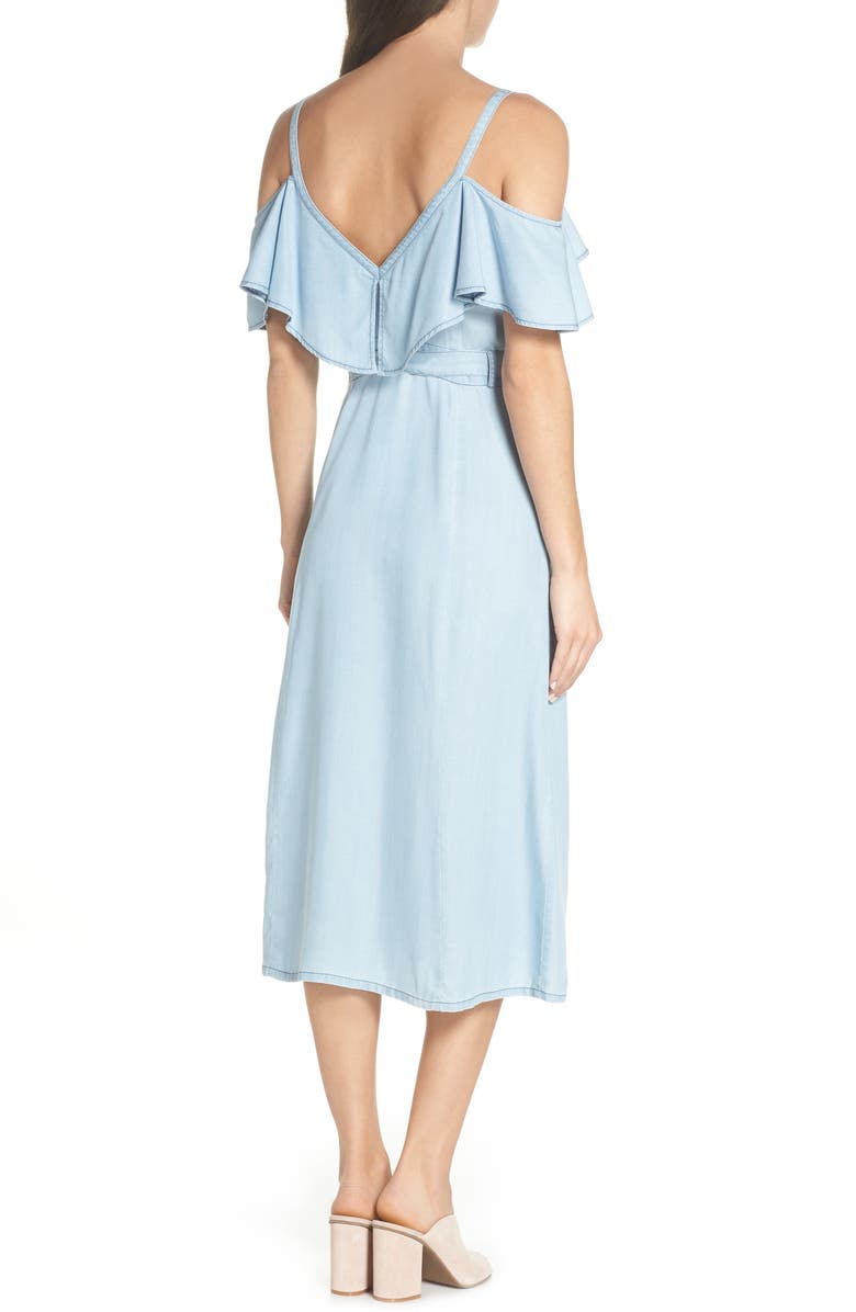 BB Dakota by Steve Madden BB Dakota Caite Chambray Cold Shoulder Dress, Alternate, color,