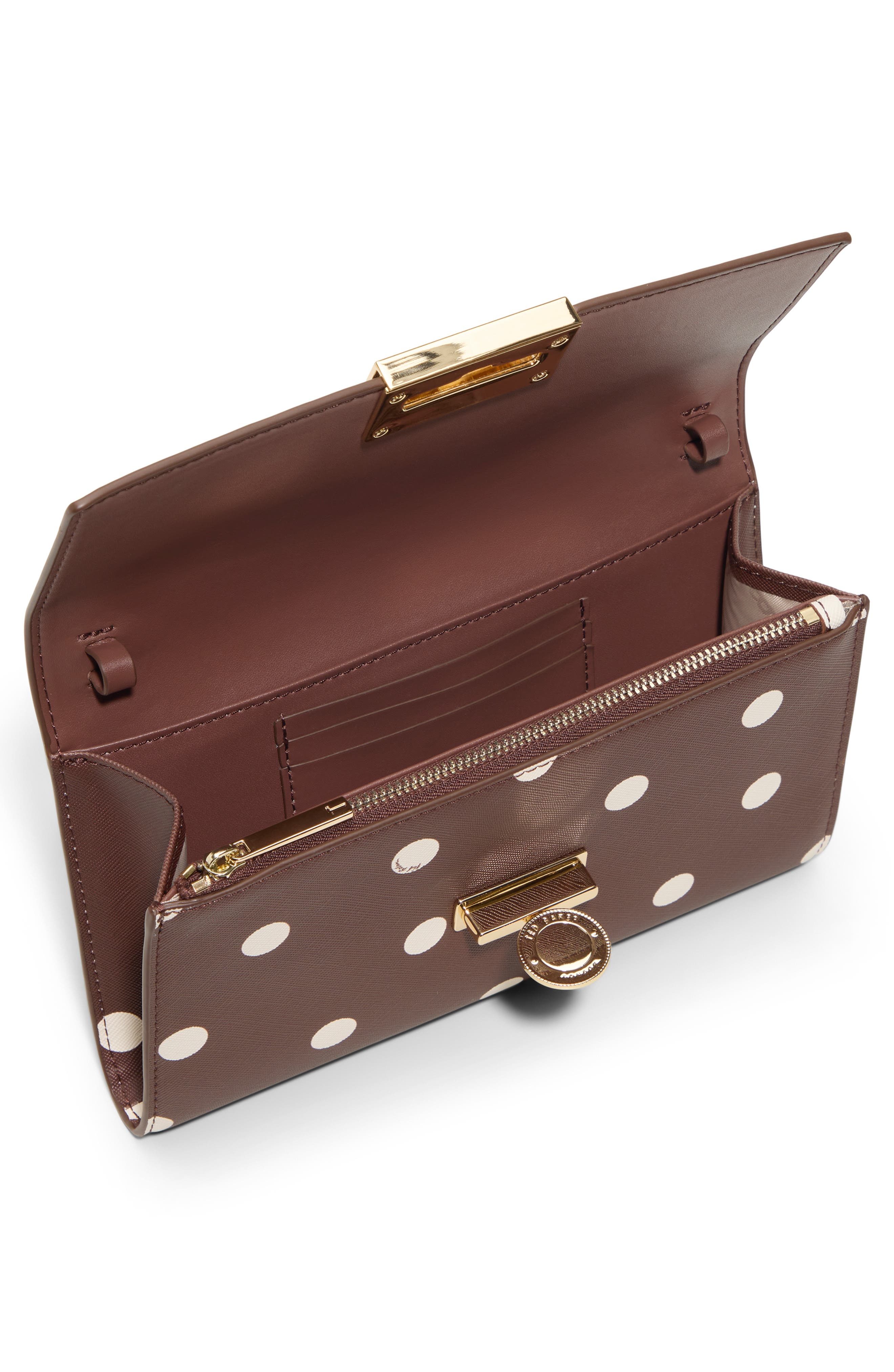 Parisa Polka Dot Faux Leather Crossbody Bag, Alternate, color, BROWN