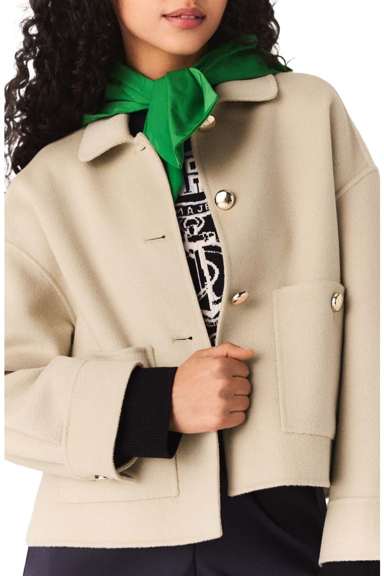Short pleated-back wool jacket, Alternate, color, Beige