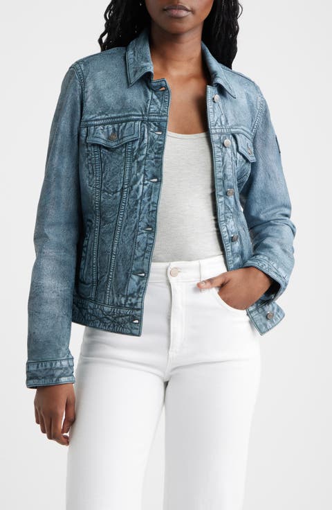 Jessie Denim Look Leather Trucker Jacket