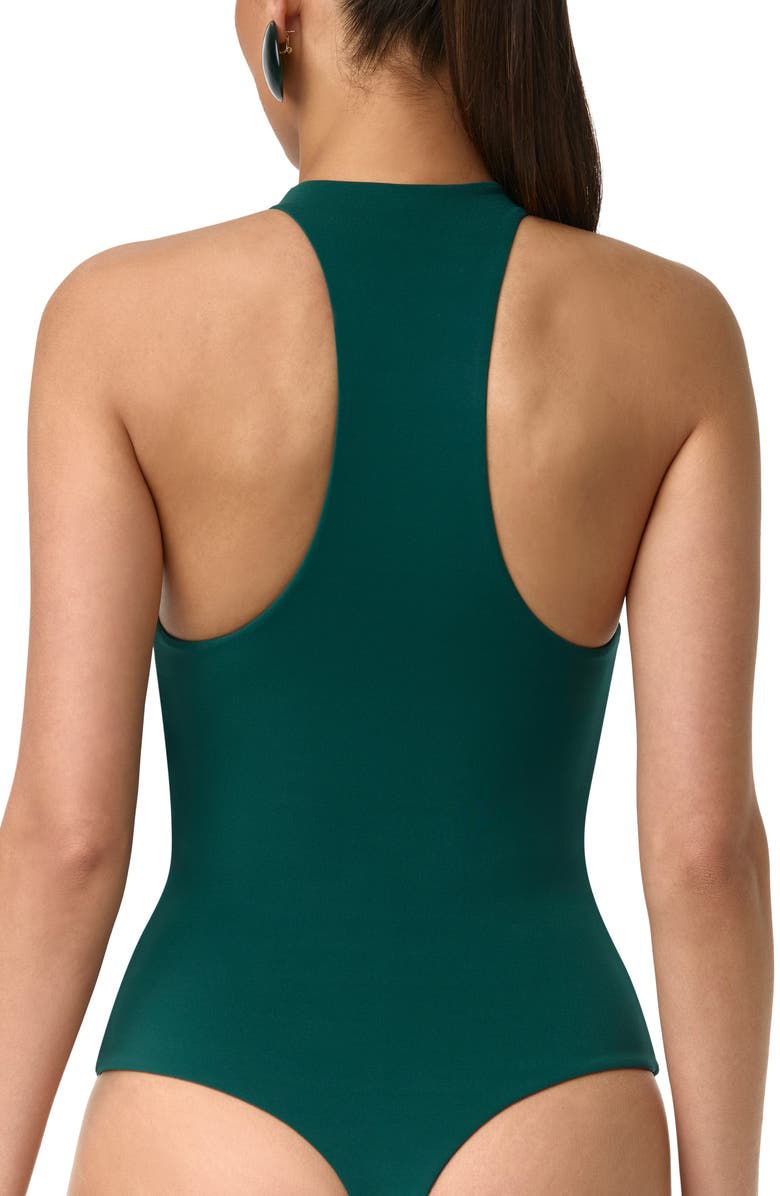 Naked Wardrobe Funnel Neck Racerback Bodysuit, Alternate, color, Pine Green