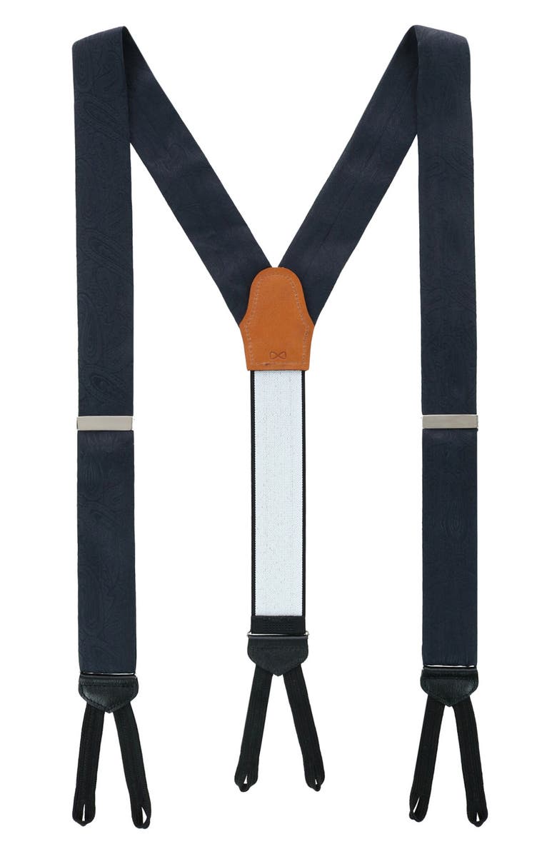 Trafalgar Banbury Paisley Silk Suspenders, Main, color, Black