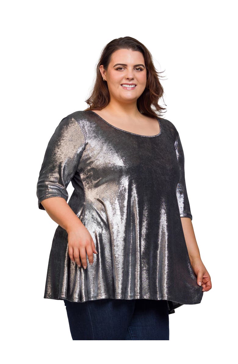 24seven Comfort Apparel Metallic Scoop Neck Flared Tunic Top, Alternate, color, Silver