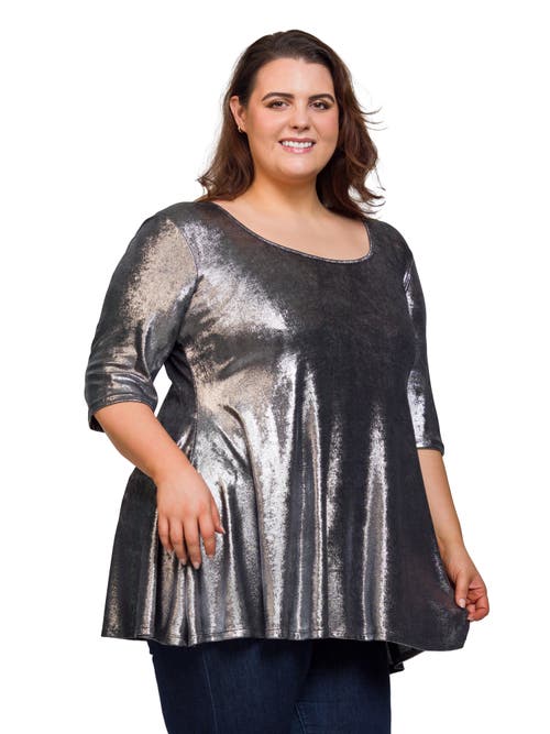 24seven Comfort Apparel Metallic Scoop Neck Flared Tunic Top In Multi